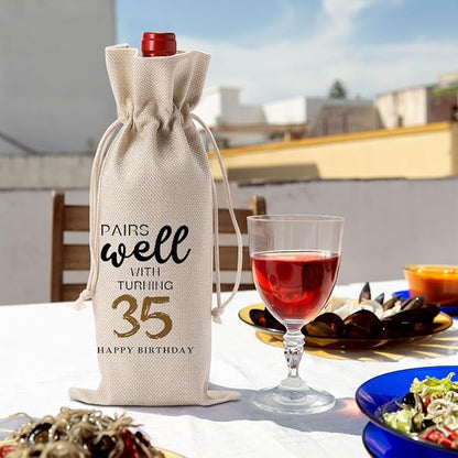 35th Birthday Gifts Women Men, Gifts for 35 Year Old Men Mom Dad Friends Wine Gift Bag, Wine Accessories Gifts Anniversary 35th Birthday Decorations Wine Bag Wine Bags for Wine Bottles Gifts