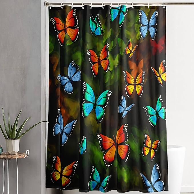 AILONEN Beautiful Butterfly Shower Curtain,Colortul Butterfly with Fog Bath Curtain for Bathroom for Girls,Boho Style Waterproof Fabric Shower Curtain Set with Hooks,72" W*72" H