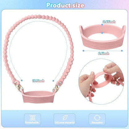 2PCS Water Bottle Handle Strap,Silicone Water Bottle Sling Compatible with Stanley Water Cup Accessories Water Bottle Holder with Strap Fits Most 8-40oz Water Bottles(Pink+Blue)