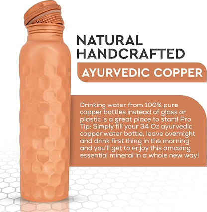 Blue Roses Copper Water Bottle, Copper Vessel For Drinking Water, Lab-Tested & Leak-Proof, Diamond Cut,1 litre