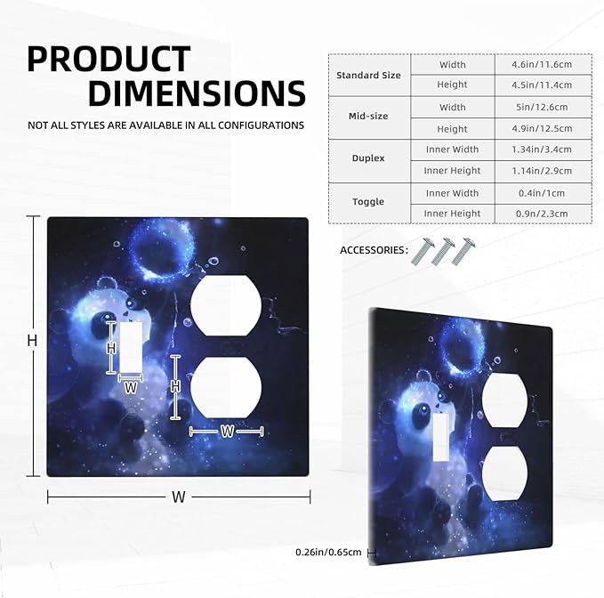 Cute Baby Panda Light Switch Cover Wall Plate Decorative 2 Gang Combination Toggle/Outle Covers Blue for Kitchens Farmhouses Duplex Electrical Receptacle Covers 4.5 x 4.6 in