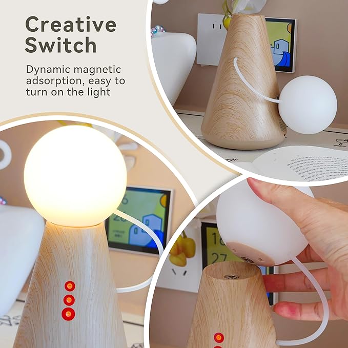 Doll Night Lamp, Battery Operated 1800mAh, C-Type Charging Port, Wood Accent Color (Wood Color)