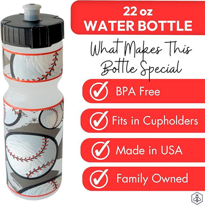50 Strong Kids Water Bottle | 22 oz. BPA- Free Sports Squeeze Water Bottles with Pull Top Cap |Perfect Water Bottle for School | Reusable & Durable for Boys & Girls | Made in USA (Baseball Season)