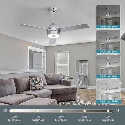 52 Inch Plated Finish Ceiling Fan with RGB Dimming LED Light,with Music Bluetooth Speaker,Remote Control,3-Speed Regulation,Reversible Motor,Timing,for Living Room,Bedroom,Restaurant,Outdoor