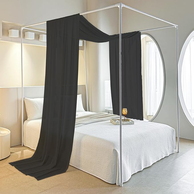 AIKASY Black Bed Canopy Scarf for Twin - Luxury Sheer Canopy Bed Curtains with Light - Suitable for Four-Poster Bed, Metal Bed Frame, Wood Bed Frame -1pic