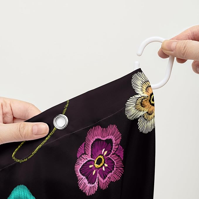 AILONEN Retro Hummingbird Shower Curtain,Wild Floral Flower Bathroom Decor with 12 Plastic Hooks,Bird Butterfly Vintage Black Curtains,Modern Bedroom Decor Gifts for Girls Teen Adult 72" W*84" H