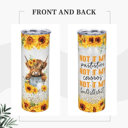 Highland Cow Tumbler Highland Cow Gifts Highland Cow Tumbler With Lid 20oz Stainless Steel Cow Sunflower Gifts For Women Mom Reusable Bottle For Hot & Cold Drinks Tea Cup Iced Coffee Travel Mug