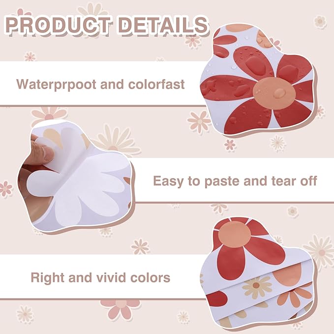 40pcs Daisy Wall Decals Boho Cute Vinyl Wall Decor Peel and Stick Floral Stickers for Girls Kids Nursery Bedroom Playroom Classroom Living Room Wall Art (4 Sheets, Classic)