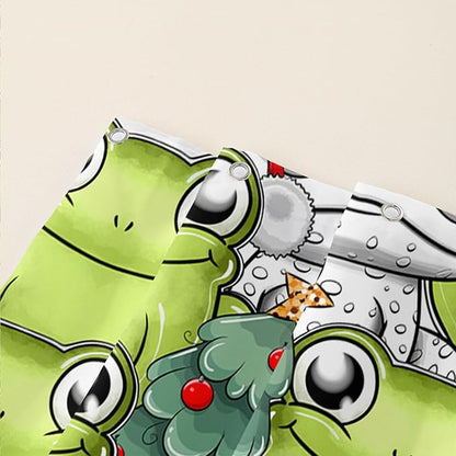 AILONEN Cute Cartoon Frog Shower Curtain,Funny Frog White Green Animal Frog Bath Curtain for Kids Boys Girls,Waterproof Curtain for Bathroom with 12 Plastic Hooks, 72" W x 72" H