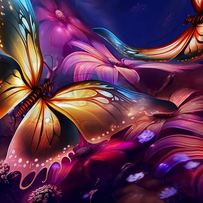 AILONEN Beautiful Butterfly Shower Curtain for Kids Girls Boys, Colorful Butterfly with Flower Bath Curtains for Bathroom,Boho Style Natural Plants Shower Curtain Set with Hooks,72" W*84" H