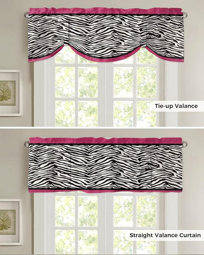 Animal Zebra Print Blackout Tie Up Valance Curtains for Kitchen Windows Black White Pink Window Toppers Balloon Shades for Living Room/Bathroom/Bedroom,1 Panel,42" X 12"