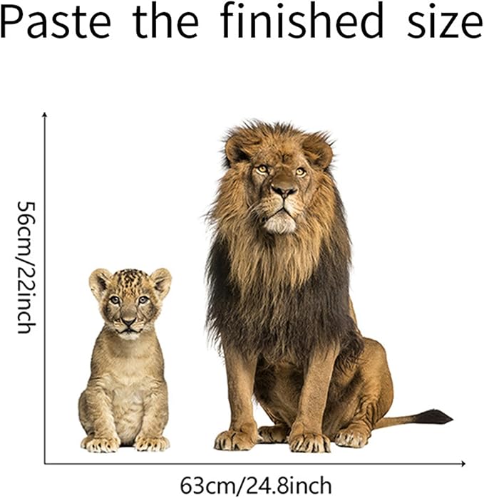 Lion Wall Decals, Vinyl Removable 3D Stickers for Bedroom Nursery Decor - Peel and Stick Cute Baby Girl Boy Toddler Kids Room Art Decoration, Woodland Forest Safari Jungle Mural Waterproof