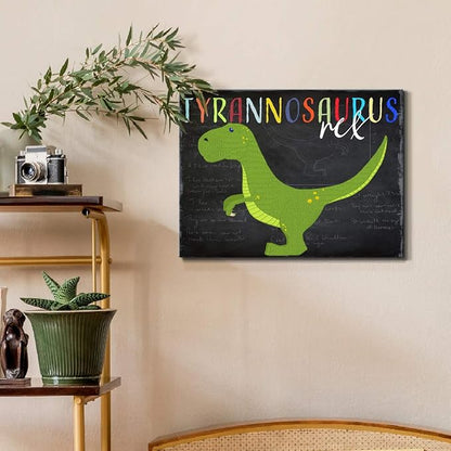 Renditions Gallery Canvas Animal Wall Art Modern Decorations Paintings Green Tyrannosaurus Rex Vibrant Dinosaur Canvas Wall Hanging Artwork for Kids Bedroom Nursery - 8"x12" LT33