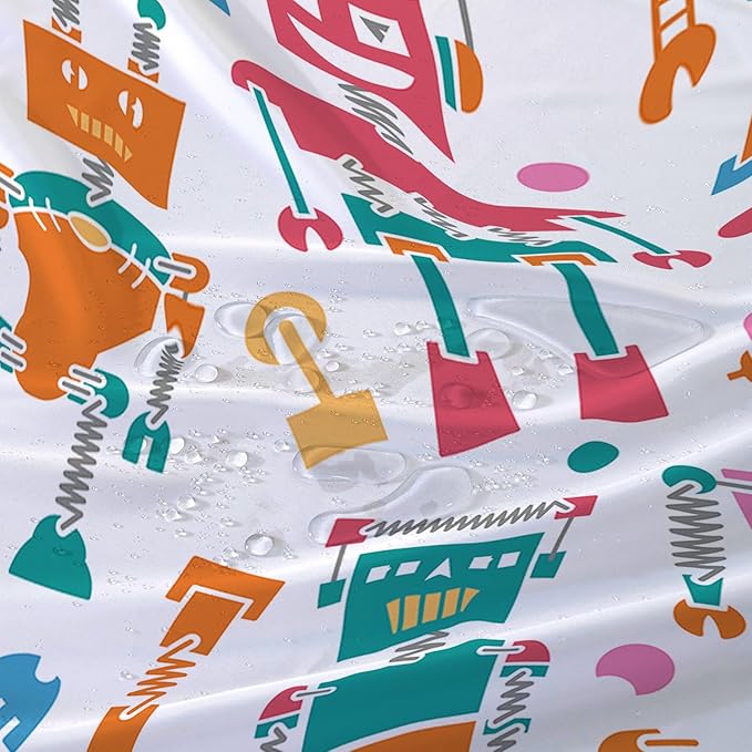 AILONEN Robots Shower Curtain,Modern Cartoon Super Robot Pattern Bathroom Decor for Boys Girls Teens Kids, 60" W*72" H Watercolor Robot Shower Curtain Set