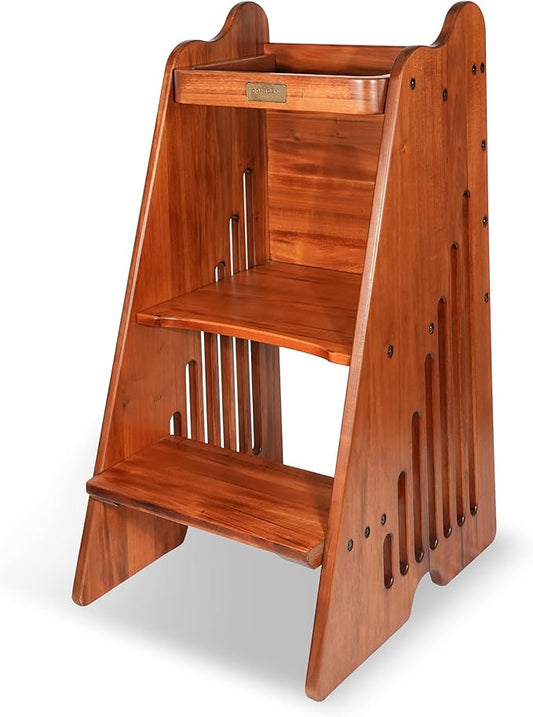 CONSDAN Toddler Tower, USA Grown Solid Hardwood, Kitchen Step Stool for Toddlers, Kids Standing Tower Kitchen Toddler Learning Stool, Kitchen Stool with Safety Rail for Kitchen Counter