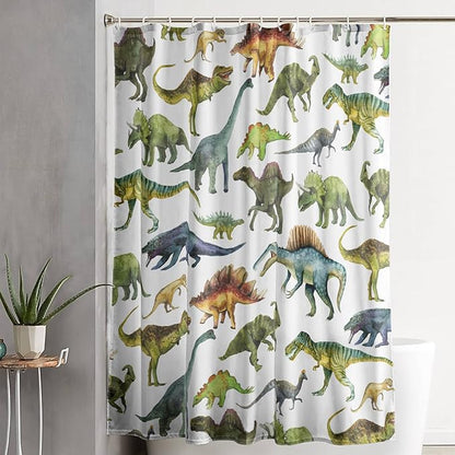 AILONEN Dinosaur Shower Curtain 72" W*72" H for Bathroom,Cartoon Dinosaur Bathroom Shower,Tropical Jungle Dinosaur Kids Boys Bath Curtain Polyester Waterproof Bathroom Curtain with 12 Hooks