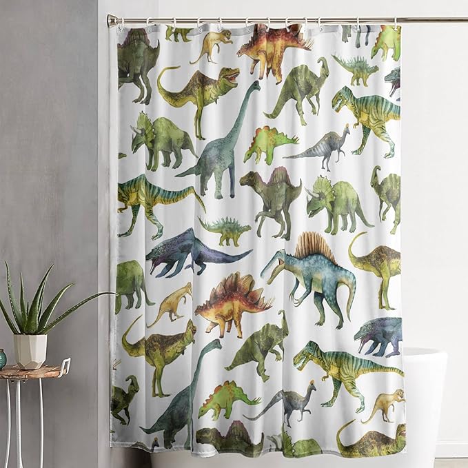 AILONEN Dinosaur Shower Curtain 72" W*78" H for Bathroom,Cartoon Dinosaur Bathroom Shower,Tropical Jungle Dinosaur Kids Boys Bath Curtain Polyester Waterproof Bathroom Curtain with 12 Hooks