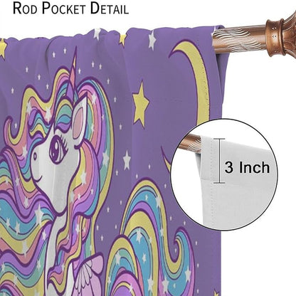 Unicorn Curtains Fantasy Star Moon Cartoon Theme Curtains Cute White Unicorn Rainbow Design Printed Curtains Boys Girls Room Curtains 42x54 Inch 2 Panels