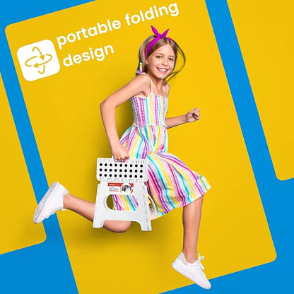 ACSTEP Folding Step Stool for Adults and Kids 11 Height Lightweight Plastic Stepping Stool Foldable Step Stool Hold up to 300lbs Non Slip Collapsible Stool White