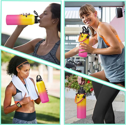 40OZ Insulated Stainless-Steel Water Bottle - Reusable Metal Water Bottles with Straw & Spout Lids, Paracord Handle & Bottle Carrier Pouch, Leakproof Workout Water Bottle Flask for Women Men