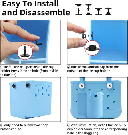 Bogg Bag Cup Holder and Phone Holder, Silicone Bogg Bag Accessories Compatible with All Bogg Bags & Simply Southern Totes, Bogg Bag Organizer for Stanley Cup/Sunglasses/Wallet(Blue)