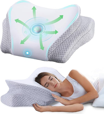 Cervical Pillow for Head & Neck Support - Memory Foam Cervical Neck Pillow with Two Height Levels, Washable Pillowcase, Ergonomic Pillows for Bed for Side Back Stomach Sleepers