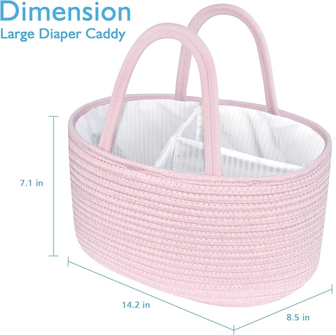 ABenkle Baby Diaper Caddy, Nursery Storage Bin and Car Organizer for Diapers Wipes, Cotton Rope Basket Changing Table Caddy