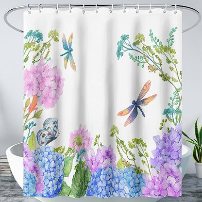 AILONEN Purple Blue Floral Shower Curtain,Watercolor Flower Leaves Wildflower Decorative Bath Curtain 36" W*72" H Polyester Fabric Waterproof Bathroom Curtain with 12 Plastic Hooks