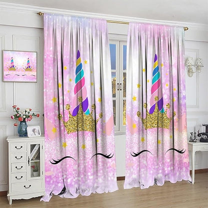 Kids Unicorn Curtains Kids Girls Boys Rainbow Unicorn Pattern Blackout Curtains Bedroom Curtains 55x63 Inches 2 Panels