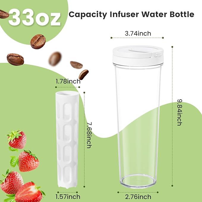 CINPIUK Coffee Infuser Water Bottle 33 oz Tea & Fruit Infuser Water Pitcher with Msh Filter Large Capacity Plastic Jug for Refreshing Iced Coffee, Tea, and Infused Beverages with Handle