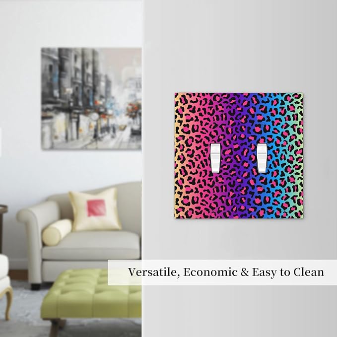 Colorful Leopard Double Toggle Light Switch Covers 2 Gang Wall Plate Dual Decorative Switchplate Electrical Faceplate for Bathroom Country Kitchen Bedroom Decor, 4.9" x 5"