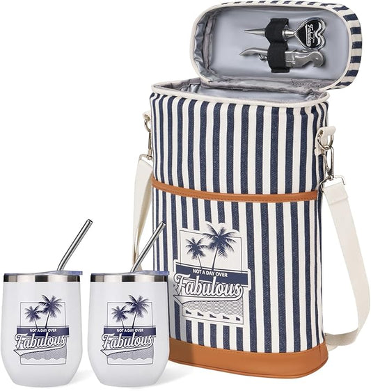 AW BRIDAL Personalized Gifts for Women Funny Birthday Gifts for Sister Mother's Day Gifts - Not A Day Over Fabulous Wine Cooler Bag with Tumblers