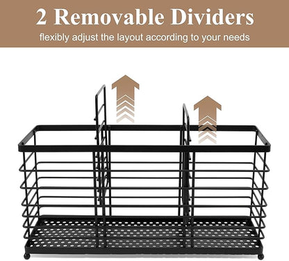 RedCall 3 Compartments Utensil Holder,Extra Large Cooking Utensil Organizer for Countertop,Black Metal Spoon Spatula Holder,Kitchen Tools Storage Holder,Kitchen Decor