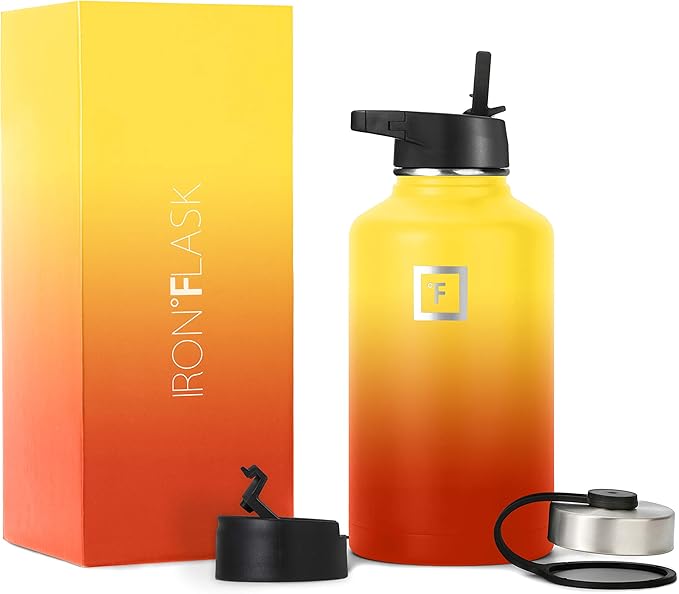 Iron Flask Sports Water Bottle - 64 Oz, 3 Lids (Straw Lid), Leak Proof, Vacuum Insulated Stainless Steel, Double Walled, Thermo Mug, Metal Canteen