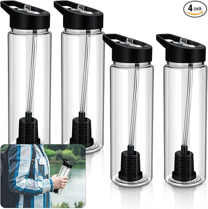 4 Pack Filtered Water Bottle Sports 24 oz Classic Water Bottle with Filter Portable Reusable Plastic Camping Hiking Water Filters with Straw for Travel Survival Backpacking Emergency