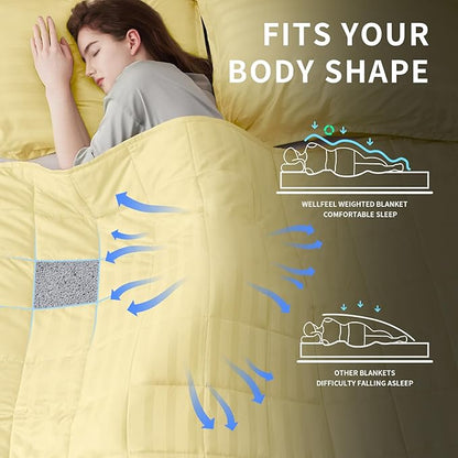 Weighted Blanket,7lbs Heavy Weighted Blanket 40"x60" Breathable Cooling Blanket, Summer Blankets Ultra Soft Comfort Blanket with Glass Beads for All-Season (Yellow)