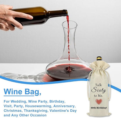 60th Birthday Gift 60th Gifts Wine Bag for Women Men 60 Years Old Birthday Party Decoration Wine Bottle Bag Happy 60th Birthday Gifts for Grandmother Grandpa Wife Husband Aunt Friend Retirement Gift