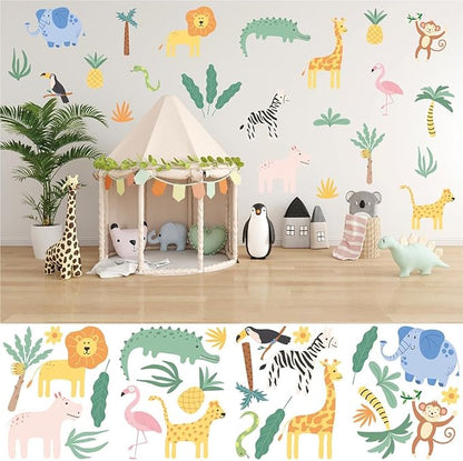 Animal Wall Decals Peel and Stick, 26 Pcs Jungle Safari Animal Decor for Boys Bedroom Nursery Computer Lockers Living Room