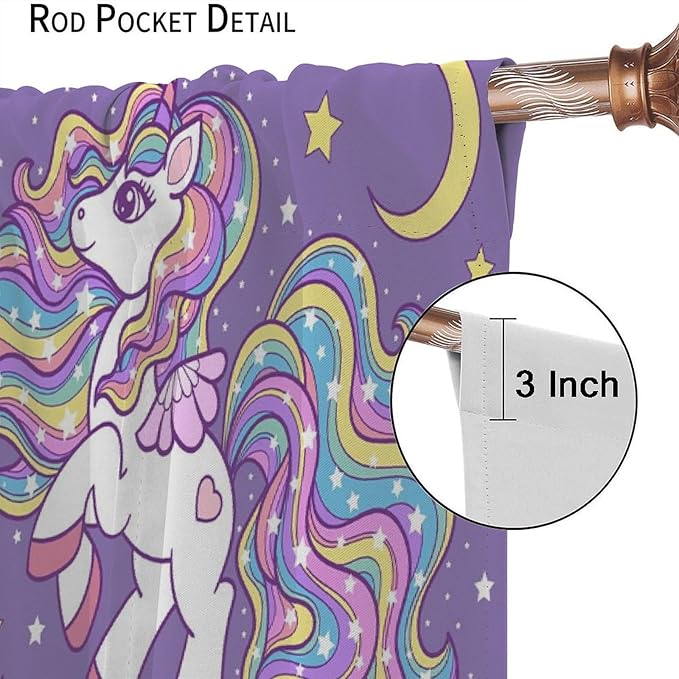 Unicorn Curtains Fantasy Star Moon Cartoon Theme Curtains Cute White Unicorn Rainbow Design Printed Curtains Boys Girls Room Curtains 72x63 Inch 2 Panels