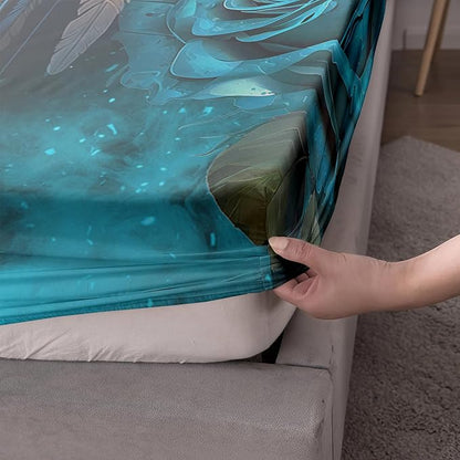 AILONEN Wolf Fitted Sheet Set Twin XL Size Dream Catcher Bed Sheet Set, Blue Rose Smoke Wolf Sheet Set for Boys Girls,Animal Wolf Fitted Sheet with 2 Pillowcases,3 Pieces