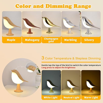 Modern Simple Magpie Led Desk Light Bedroom Study Bedside Lamp Living Room Decorate Touch Bird Floor Lamps Car Aromatherapy Lamp, Maple, brdLIT-shCO0126Luxe01