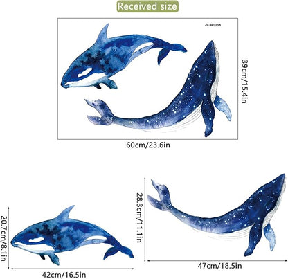Removable Vinyl Whale Wall Decal Sea Life Wall Sticker Decor Nursery Kidsroom School Classroom Livingroom Bedroom Bathroom Coastal Ocean Fish Murals Decals