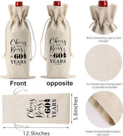60th Birthday Decorations for Her Women Him, 60th Birthday Gifts for Her Wine Bag, 60 Years Old Birthday Wine Gifts Bag, Sixty Birthday Gifts for Women Her Sister Friends Wine Gift Bag