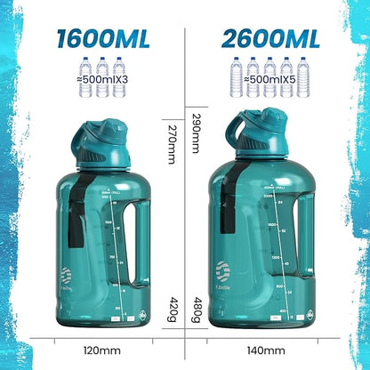 Large Half Gallon Water Bottle with Time Marker, 54 oz BPA Free Tritan Big Sport Jug with Magnetic Lid and Handle -Leak Proof Sports Water Bottle for Fitness,Gym, Outdoor and Home