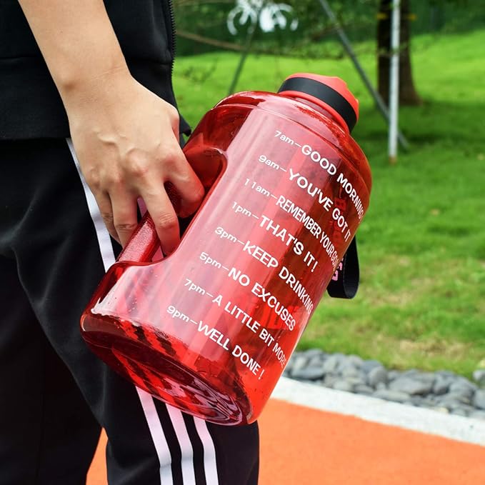 QuiFit Motivational Gallon Water Bottle - with Straw & Time Marker BPA Free Large Reusable Sport Water Jug with Handle for Fitness Outdoor Enthusiasts Leak-Proof