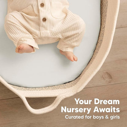 2-Pack Organic Bassinet Sheets for Girls, Boys - 100% Cotton Bassinet Mattress Sheets Compatible with Halo Bassinest Swivel Sleeper, Graco, Baby Delight, Chicco, Unisex Fitted Bassinet Sheets (Sage)