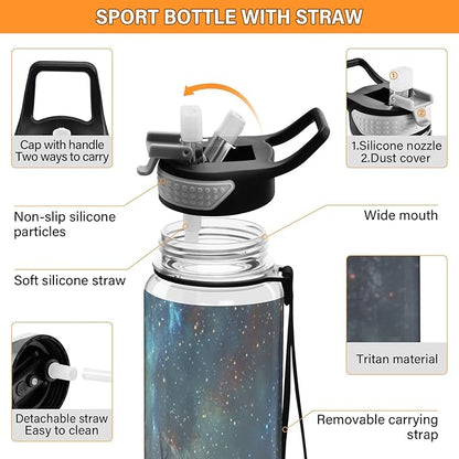 senya Magic Forest Deer Sport Water Bottle with Straw Tritan Clear Bottle for Outdoor Gym Travel