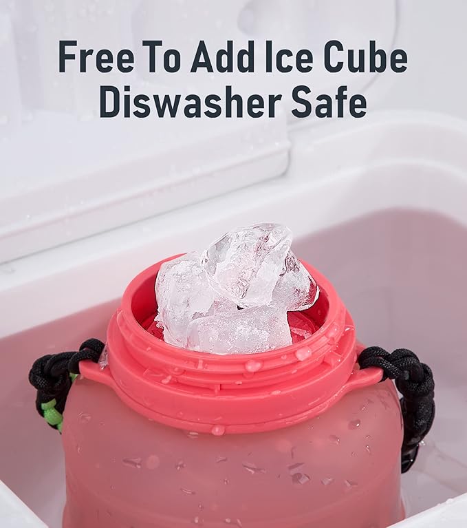 68 oz Collapsible Water Bottles With Straw, Half Gallon Water Bottle With Motivational Time Marker, Large Reusable Silicone Water Jug With Paracord Handle For Sports, Outdoors (Pink)