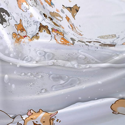 AILONEN Cute Corgi Shower Curtain for Kids 72" W*84" H Inch,Cartoon Dog Funny Animals Nursery Lovely Hilarious,12 Pack Hooks Polyester Waterproof Fabric Decor for Bathroom Bathtub Panels