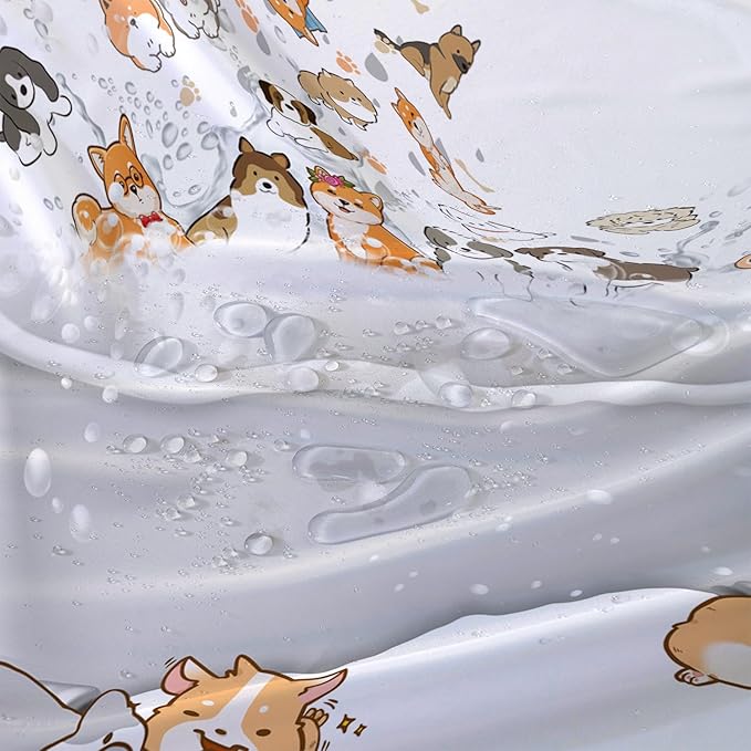 AILONEN Cute Corgi Shower Curtain for Kids 72" W*72" H Inch,Cartoon Dog Funny Animals Nursery Lovely Hilarious,12 Pack Hooks Polyester Waterproof Fabric Decor for Bathroom Bathtub Panels
